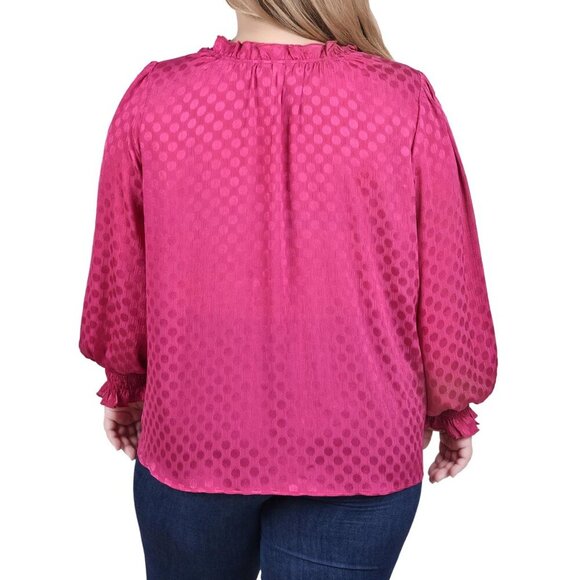 NY Collection Plus Size Long Sleeve Smocked Cuff Blouse - Sangria 1X NWT - Picture 5 of 5